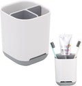 Toothbrush Holder,3 Slots Toothbrush Organizer with Drainage Holes,Grey Multifunctional Plastic Toothbrush Cup Storage Stand, Makeup Brush Razor Toothbrush Caddy Holder for Bathroom Kitchen