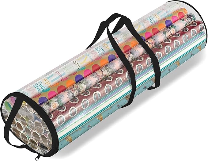 Ram® Christmas Cylinder Gift Wrap Storage Clear Bag Wrapping Paper Organiser Xmas Christmas Tidy – Stores Baubles Tinsels Lights Bows Heavy Duty Material