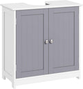 kleankin Under Sink Bathroom Cabinet, Freestanding Under Sink Cabinet with 2 Doors and Adjustable Shelf for Basin without or with Pedestal, White and Grey