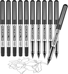 Rollerball Pen, 10 Pack Black Gel Pens 0.7 mm Fine Point Liquid Ink, Quick-Drying Ballpoint Pen for Writing, Journaling, Home Office Stationary Supplies