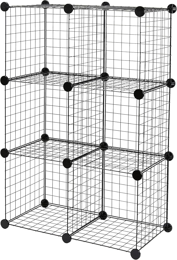 Amazon Basics 6 Cube Wire Grid Stackable Storage Shelves, Black, 66 x 32 x 96.5 cm
