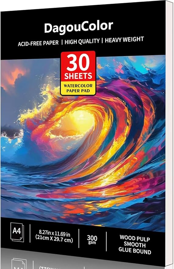 DagouColor Watercolor Paper Pad, A4, 1 Pack, 30 Sheets, 140lb/300gsm Cold-Pressed Paper, Artist Book for Adults Beginners, Painting, Drawing, Mixed Media