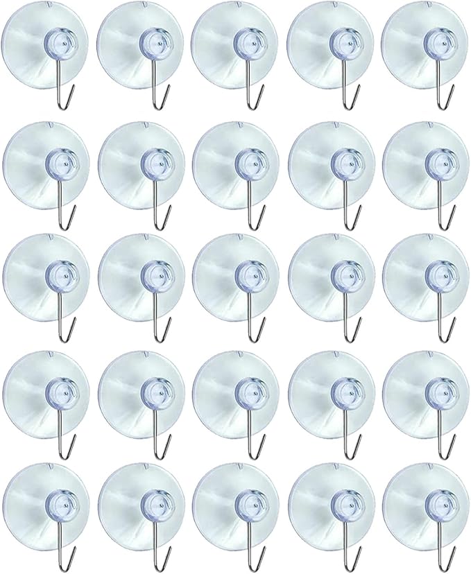 AKH® Clear Suction Hooks | Pack of 20 | 2.2cm Rubber Sucker Pads with Metal Hook | Strong Hanging Hook for Christmas Hanging Decorations Signs Mirror Glass Kitchen Bathroom Wall Festivals Decorations