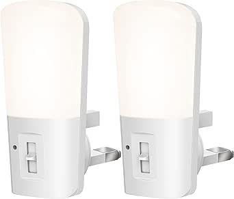 LOHAS-LED Plug in Night Lights, Brightness Adjustable, Light Sensor, Children Room Light, Cool White 6000K, 1W, 5LM-80LM, Used in The Bedroom, Baby Room, Staircase, 2 Pack