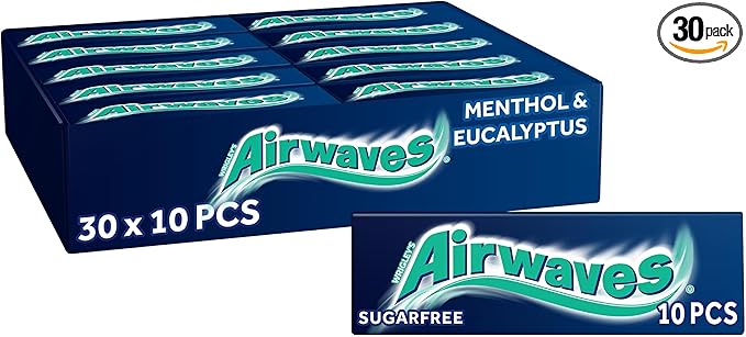 Airwaves Chewing Gum, 30 Packs of 10 Pieces, Sugar Free Chewing Gum Bulk Pack with Menthol Freshness (300 Pieces)