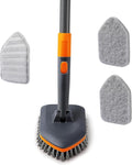 CLEANHOME Shower Scrubber,Scrubbing Brush with Metal Handle,Shower Cleaner Tool Includes Brush,2 Sponge Cloths,Microfibre Cloths,Bathroom Upgrades for Cleaning Bathtubs,Floors,Surfaces and Crevices