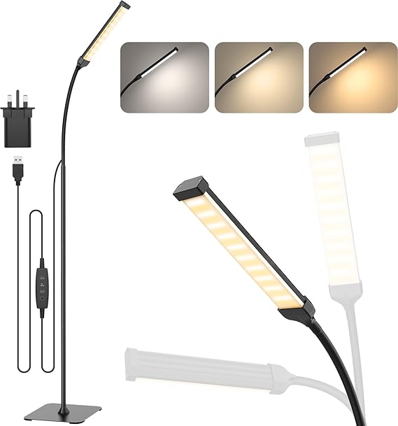 Floor Lamp, 120 LED 10 W, Standing Lamp with 3 Colours and 10 Brightnesses, Flexible Arm Floor Lamp for Living Room/Bedroom/Office