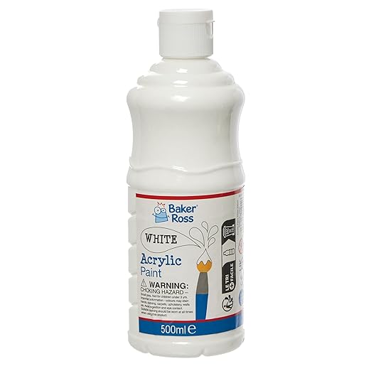 Baker Ross FN511 White Acrylic Paint 500ml - Pack of 1, Suitable for Wood, Canvas, Paper and Crafts