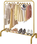 JIUYOTREE Clothing Garment Rack 110CM Metal Clothes Rail Coat Rail with Bottom Rack for Coats Skirts Shirts Sweaters Gold