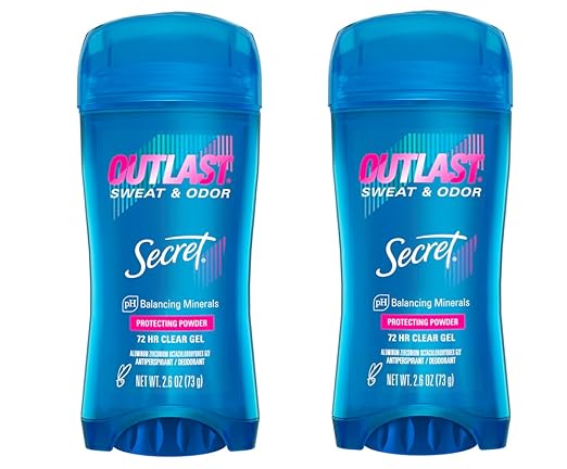 Secret Antiperspirant and Deodorant for Women, Outlast Xtend Clear Gel, Protecting Powder, 2.6 Oz Pack of 2