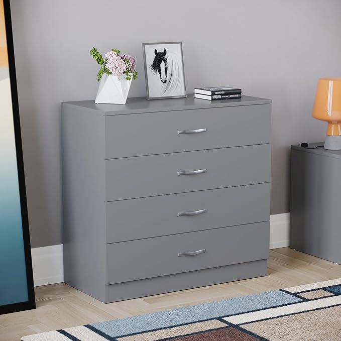 Vida Designs Riano 4 Drawer of Chest of Drawers, Metal Handles and Runners, Anti-Bowing Drawer Support, Bedroom, Nursery Furniture, Grey