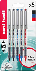 uni-ball UB-157 Eye Rollerball Pens. Premium Fine 0.7mm Ballpoint Tip for Super Smooth Handwriting, Drawing, Art, Crafts and Colouring. Fade and Water Resistant Liquid Uni Super Ink. 5 Pack Assorted