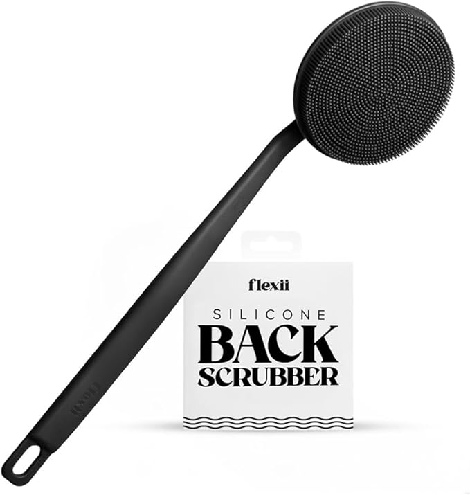 flexii® Silicone Back Scrubber – Premium Extra-Long Handle Back Brush for Shower, Exfoliating Silicone Scrubber, Deep Clean Body Scrubber & Durable Back Brush for Men & Women