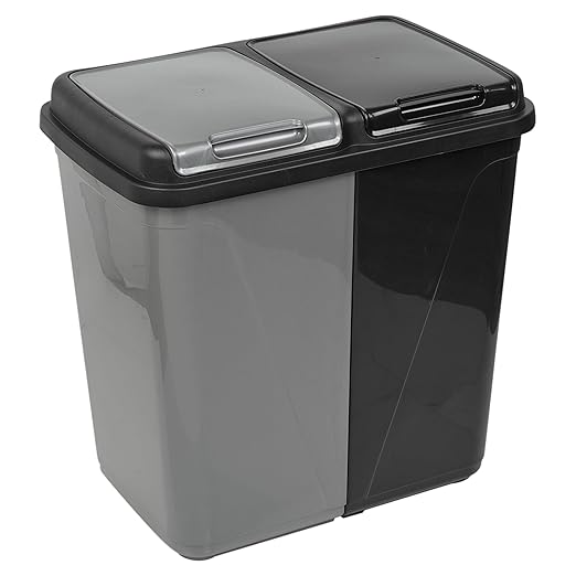 URBNLIVING 60/90L Double Kitchen Recycling Laundry Duo Bin Garbage Under Cabinet Trash Can (90L Black & Grey)