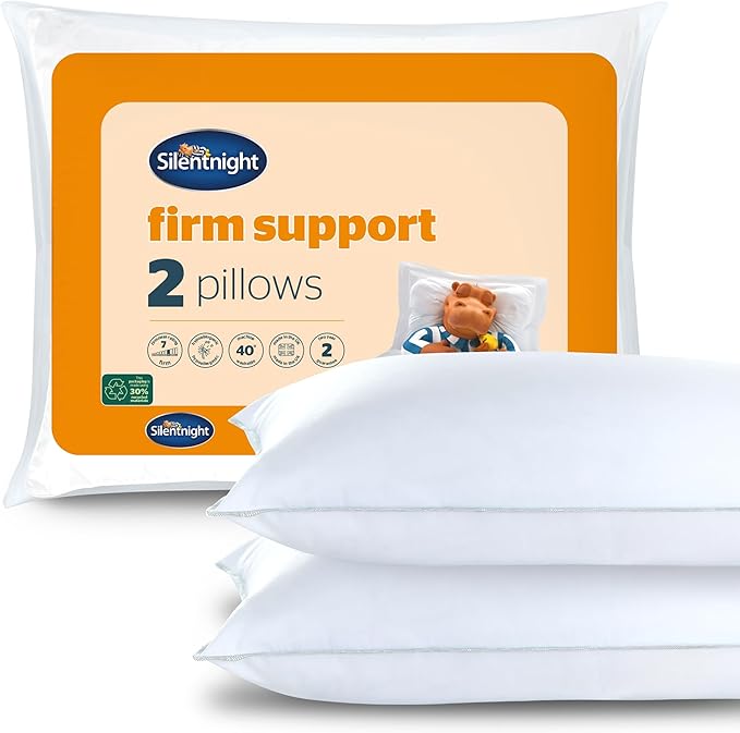 Silentnight Firm Support Pillow Pack of 2 - Side Sleeper Pillows for Sleeping Neck Back Orthopaedic Pain - Machine Washable Pillow Pair for Side Sleepers, White, packaging may vary