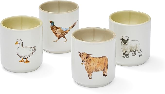 Cooksmart British Designed Pack of 4 Stackable Egg Cups | Ceramic Egg Cup for Breakfast | Egg Poacher Cups for All Types of Kitchen - Buttercup Farm