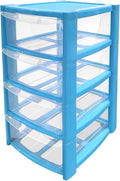 Mini 4 Drawer Plastic Storage Tower - Compact Desktop Organiser with Clear Drawers for Makeup, Toiletries, Stationery - Lightweight & Durable Storage Tower - Pink, Blue or Black, 40x26x19cm (Blue)