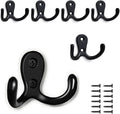 6-Pack Double Coat Hooks, Metal Hooks, Wall-Mounted Coat Hooks with Screws for Hanging Clothes, Hats, Towels, Keys, Kitchenware, for Living Room, Bedroom, Bathroom, Kitchen (Black)