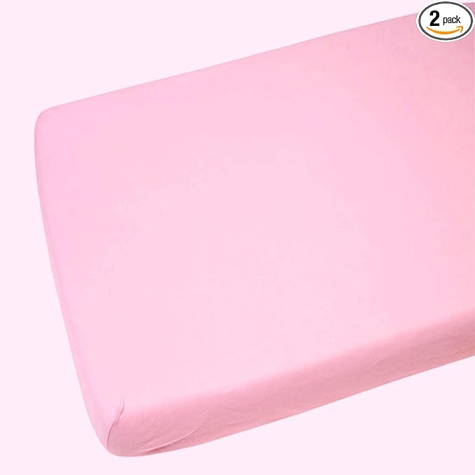 2 x Cot Fitted Sheets 120x60cm - 100% Cotton, Soft breathable baby cot sheets (Pink)