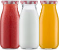 3Pcs 250ml Glass Milk Bottles with Pretty Gingham Lids, Small Glass Jars for Decoration - Little Milk Juice Bottles (Red-Gingham)