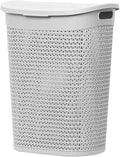 60L Laundry Basket with Lid - Large Plastic Washing Basket with Handles - Heavy-Duty Rattan Laundry Bin Hamper Clothes Storage Organiser for Bedroom & Bathroom - White, 60 Litre
