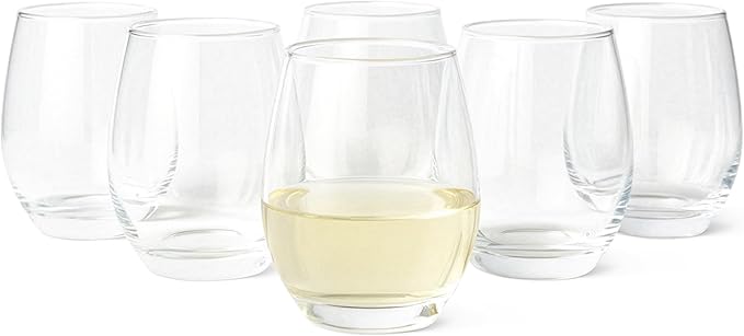 Amazon Basics Stemless White Wine Glasses, 6-Piece Set, 414ml, Dishwasher-Safe