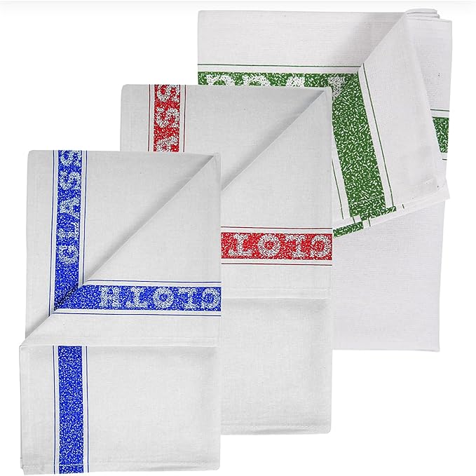 DCS Pack of 10 Cotton Glass Cloth Tea Towel XL (50 x 70 cm) – Glass Polishing Cloth for Drying up Cloths - Colour Coded Cleaning Cloths – Catering Professional Tea Towels