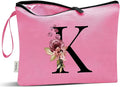Vavabox A-Z Personalized Initial Makeup Bag, Birthday Gifts for Women Unique,Bride Bridesmaid Gift Cosmetic Bags (K, Peach)