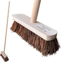 10” Garden Broom Outdoor with Wooden Handle Natural Stiff Bassine Hard Bristle Broom Yard Brush Heavy Duty Outdoor Stiff Sweeping Yard Brush