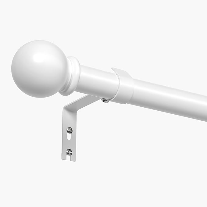 Curtain Poles 87-243cm, 16mm Diameter Curtain Rod with Round Finials, Small Curtain Poles for Eyelet Curtains, White Metal Curtain Pole Includes Brackets & Fittings Set