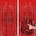 2PCS Red Foil Curtain Pink Glitter Tinsel 1 x 2m Curtains PastelFoil 3.2 x 6.5ft Curtain Backdrop Decoration Background Hanging Streamers for Fairy Birthday School Wedding Holiday Party -(Red)
