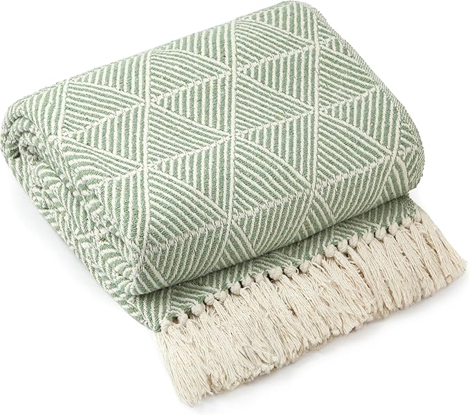 Emma Barclay Throw Blanket For Sofas Bed Extra Large Recycled Cotton Throws For Settees In Pistachio Green Throw Scandi Woven Blankets - Zahra Collection 50" x 60" (127cm x 152cm) Pistachio Green