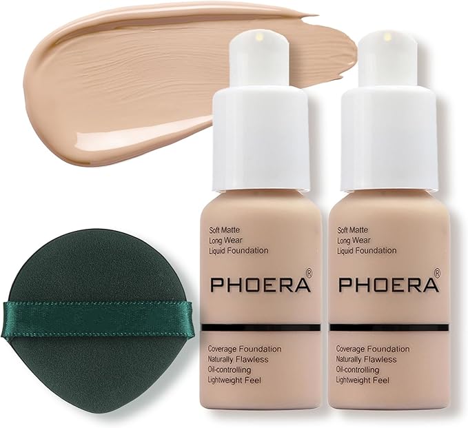 Face Foundation,Liquid Foundation,Foundation Full Coverage Long Lasting Perfect 30ml Matte Oil-Control Concealer 6 Colors Optional,Great Choice and Gift (2PC#102 Nude, 60ml)