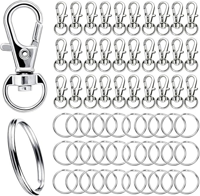 60pcs Keyring Rings Kit, 30pcs Swivel Clasps and 30pcs Keyrings with Split Rings for DIY Craft and Jewellery Making Hanging Crafts (Silver).