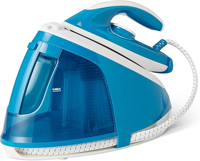 Amazon Basics Steam Generator Iron with 6 Bar Pump, 240g/min Steam Boost, 120g/min Output, 1.5L Tank, 2400W White/Blue