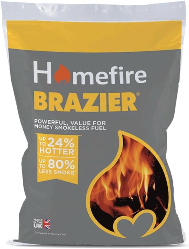 Homefiire Brazier Smokeless Coal 10kg | Long-Lasting, Low-Emission Fuel for Open Fires & Multi-Fuel Stoves | Attractive Flame | Ready to Burn