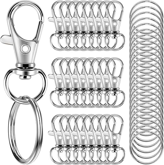 100Pcs Swivel Lobster Clasps & Key Ring Hoops with Plastic Box,50Pcs Metal Clips and 50Pcs Keyring Key Chain Hooks with Split Rings for Jewellery Making Hanging Crafts,Silver