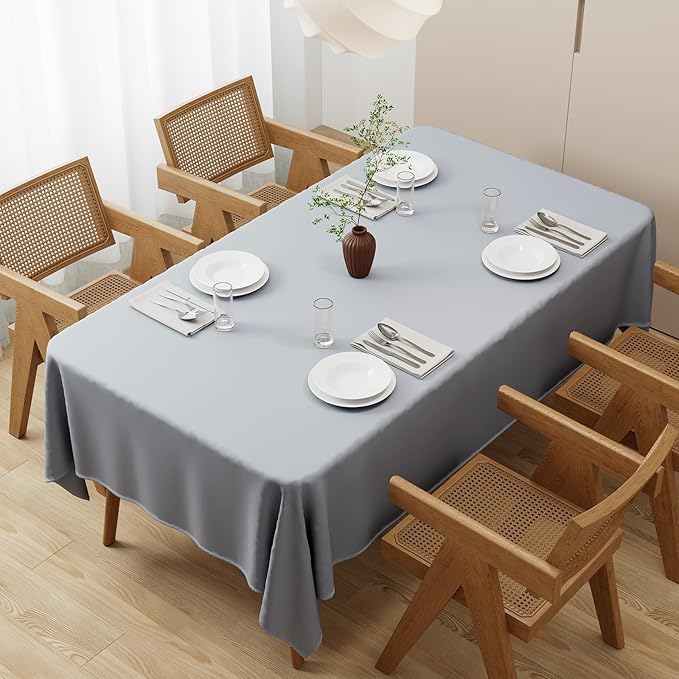 Large Grey Table Cloths 150x260cm(59x102Inch), Long Rectangular Table Cloth, Washable Polyester Fabric Tablecloth for Wedding Banquet Party Home Dining Table Cover