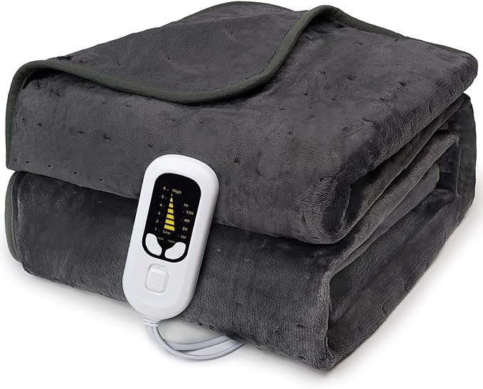 Soft Flannel Electric Blanket,Machine Washable 120x160cm Heated Throw Blanket with 12HR Timer and 6x Control Heat Settings