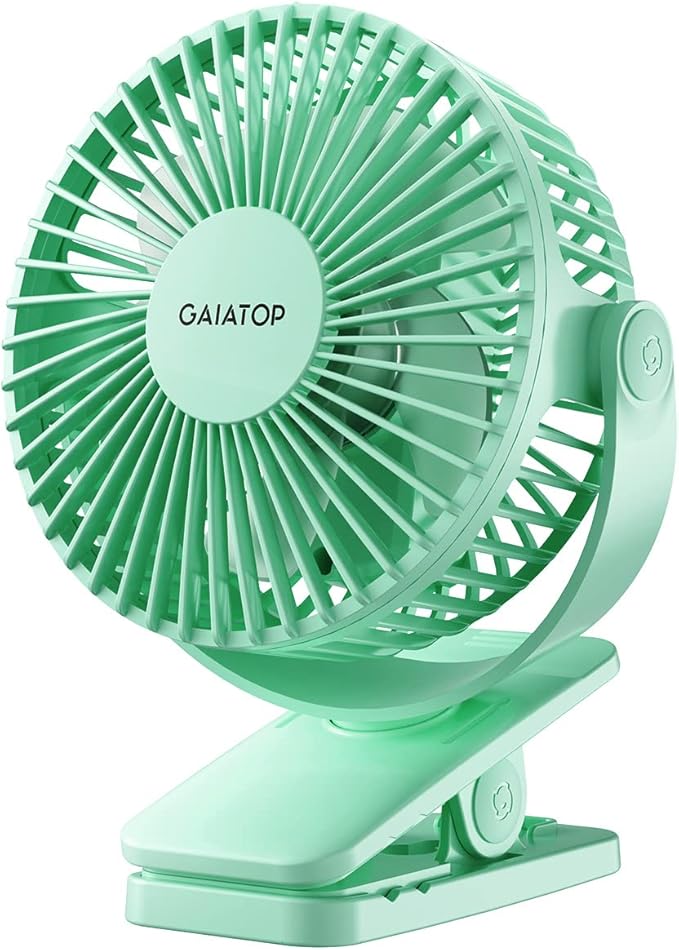 Gaiatop Portable Clip on Fan Battery Operated, Small Powerful USB Desk Fan, 3 Speed Quiet Rechargeable Mini Table 360 Degree Rotate Personal Cooling for Home Office Stroller Camping Green (CF40)