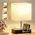 Beige Touch Lamp, Bed Side Lamp with 2 USB Charging Station, Black Metal Base (Bulb Included)