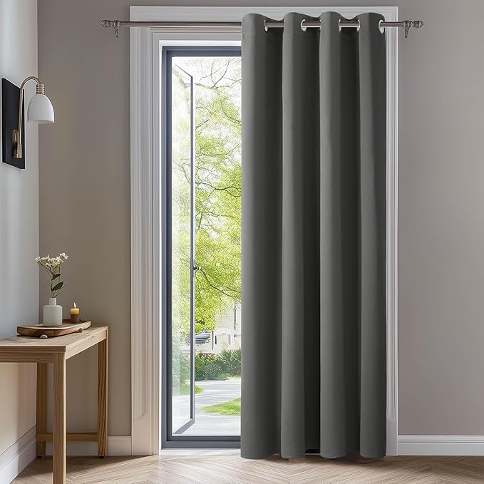 Deconovo Blackout Curtain 52 x 84 Inch Drop Door Curtain Thermal Insulated Energy Saving Eyelet Panels for Bedroom Light Grey 1 PANEL