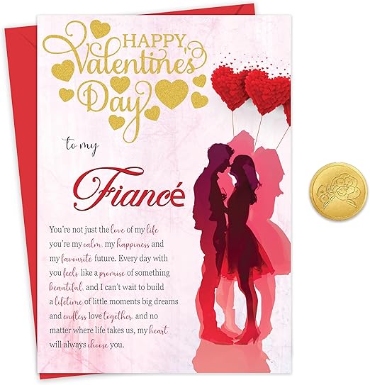Fiance Valentines Card for him, her, 22 x 15.5 cm, Premium Quality Card with Envelope and Gold Sticker - Made in the UK