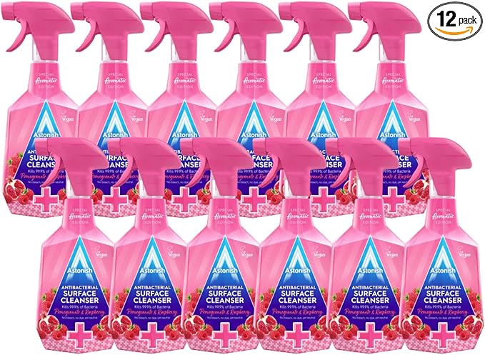 Astonish Special Aromatic Edition Multi-Purpose Anti-Bacterial Surface Cleanser Spray, Pomegranate and Raspberry Scent, 12 X 750ml