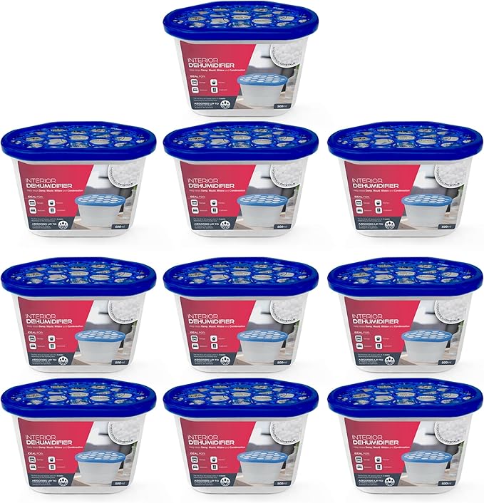 Moisture Absorber Dehumidifier - Condensation Remover for Damp, Mould, Home, Wardrobe, Kitchen, Bathroom, Basement, Garage, Bedroom, Caravan, Office - 10 Pack/500ml