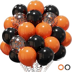 QIFU Halloween Balloons Black & Orange Balloon, 50pcs Orange and Black Balloons Ceiling Balloon with Ribbons for Halloween Party Decorations Spooky Party Engagement Thanksgiving Day Anniversary