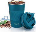 Travel Mug, Insulated Coffee Cup with Lid, Reusable Double Walled Vacuum Flask Leakproof Coffee Mug, Stainless Steel Thermal Cup for Hot Cold Drinks, Coffee, Tea and Beer, Blue 380ml
