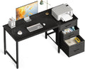 Coleshome Computer Desk with Drawers, 120×48cm Office Desk with Storage, Reversible Small Black Desks for Home Office