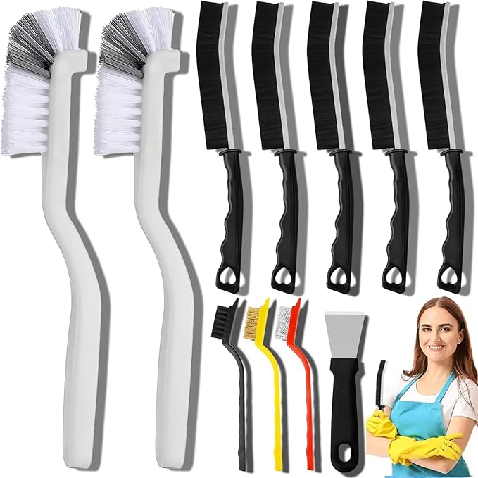 11PCS Crevice Cleaning Brush Set - Hard Bristle Crevice Cleaning Brush Tool, Multifunctional Gap Scrub Brush for Home, Bathroom, Kitchen, Window Track, Bathtub, Vehicle, Faucets, Bowl, Teapot, Cup Use