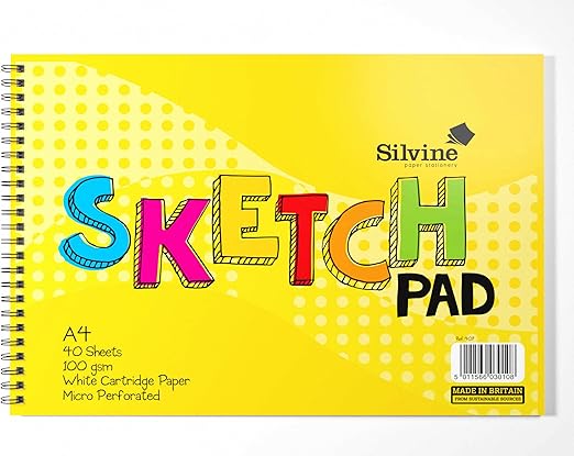 Silvine A4 Wirebound Sketch Pad - 40 sheets of 100gsm Smooth White Cartridge Paper (210 x 297mm), 407